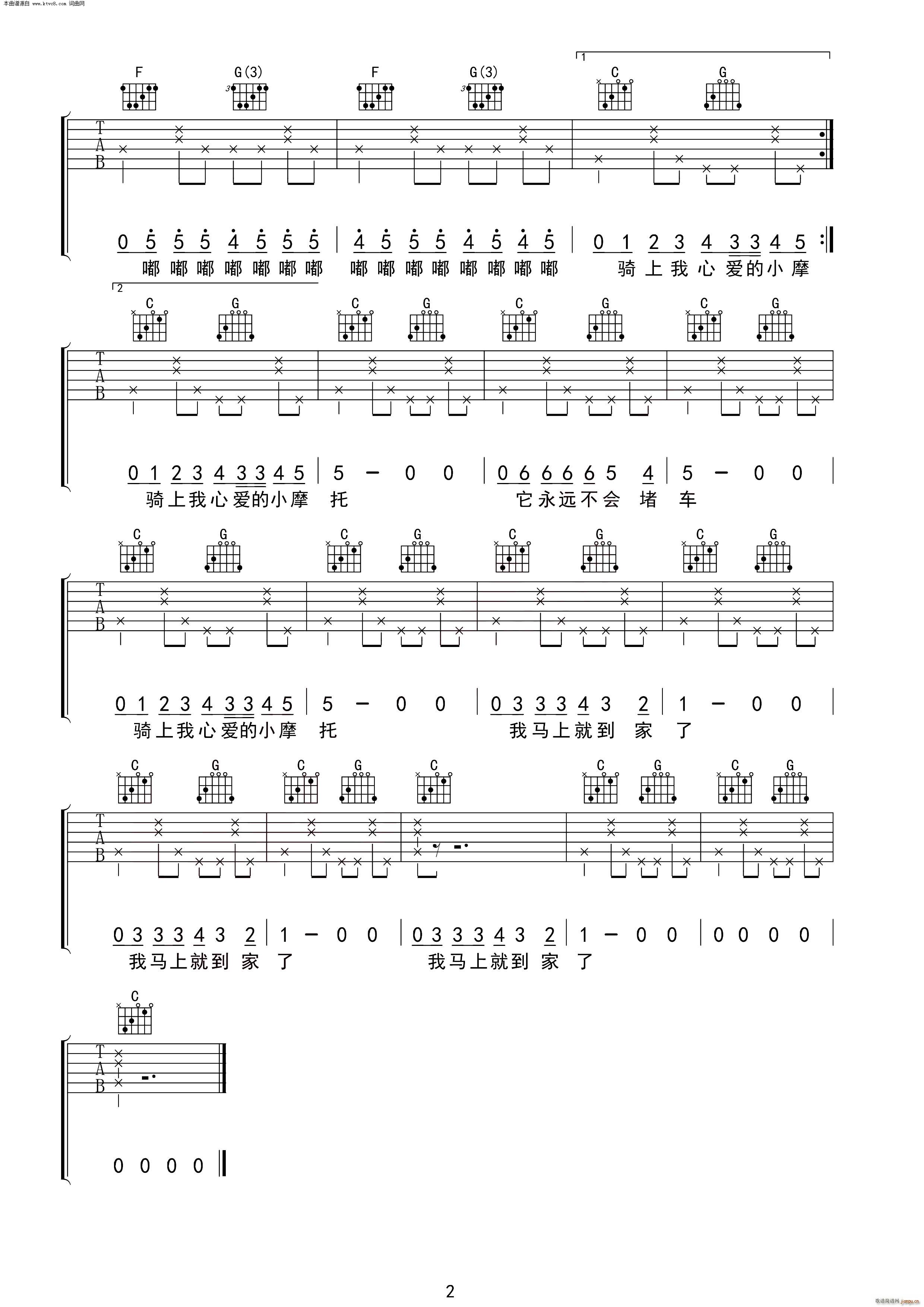 《骑上我心爱的小摩托》_高清吉他谱