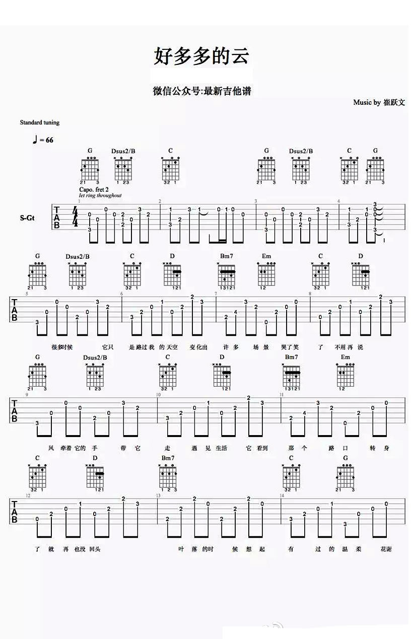 崔跃文 好多多的云吉他谱