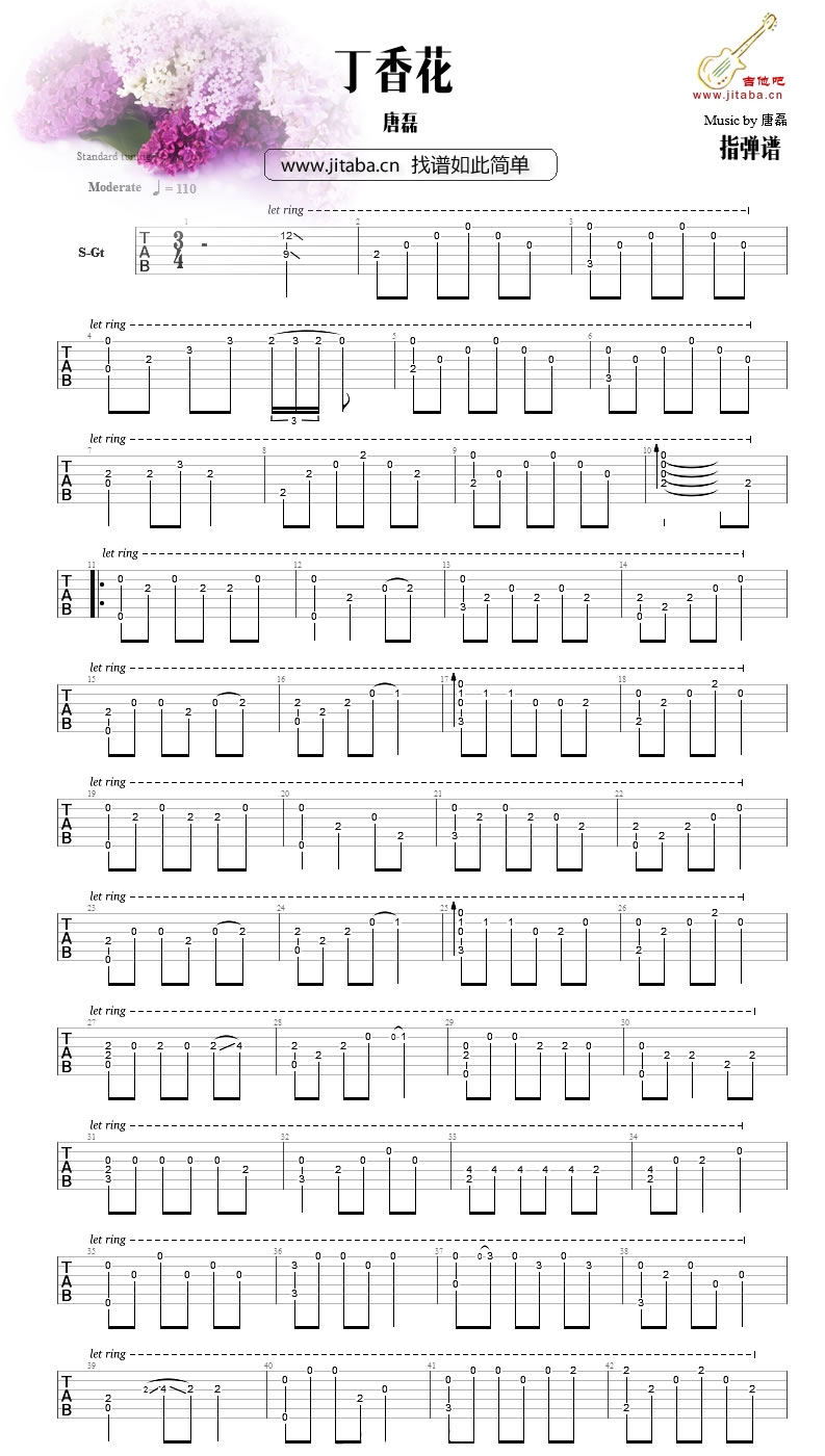 唐磊-丁香花指弹吉他谱