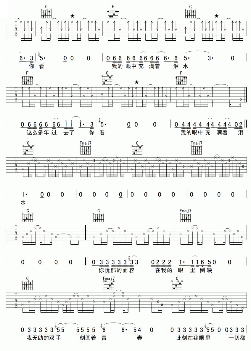 红色气球吉他六线谱