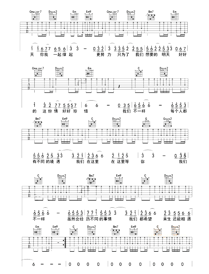 《我们不一样》抖音最新_吉他谱