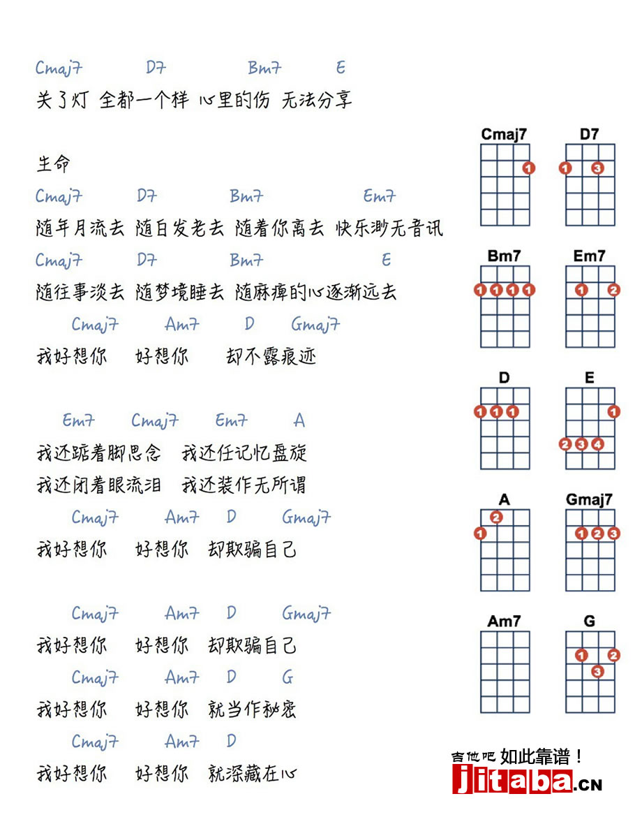 苏打绿《我好想你》ukulele谱