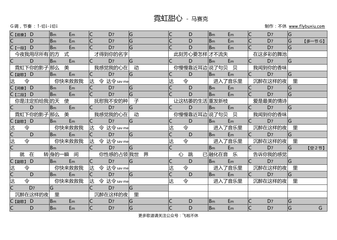 马赛克《霓虹甜心》吉他谱和弦谱