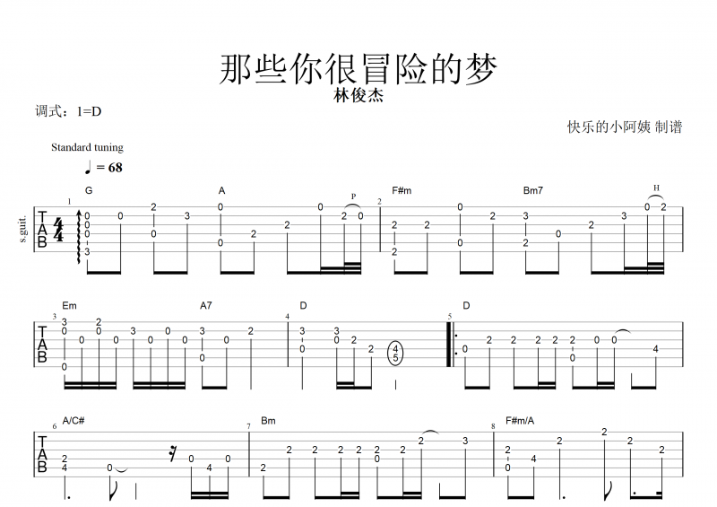 林俊杰-那些你很冒险的梦吉他谱指弹(独奏曲)