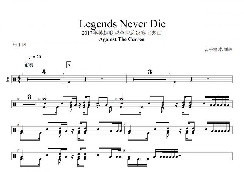 AgainstTheCurrent-Legends Never Die 英雄联盟架子鼓谱