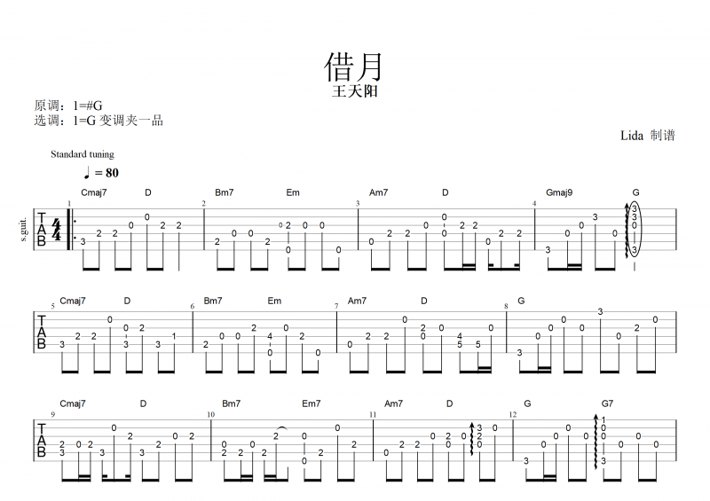 王天阳借月吉他谱图片