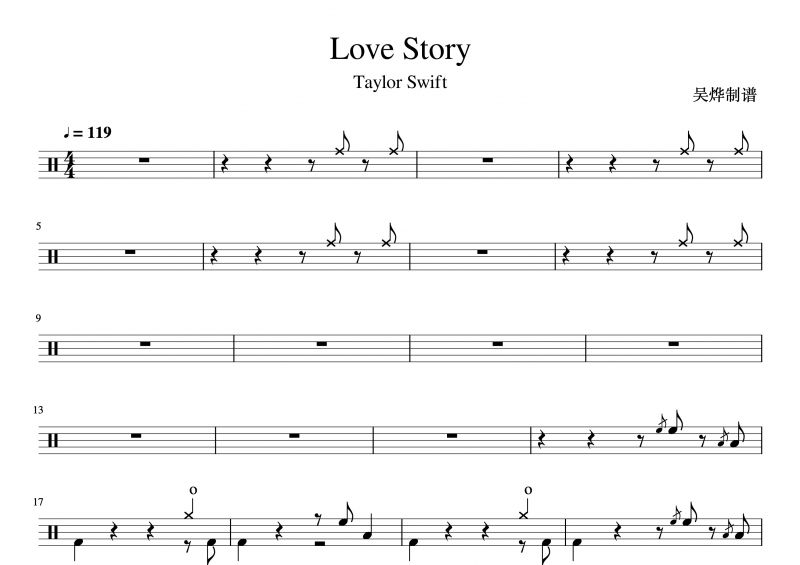 Tayloy Swift 泰勒·斯威夫特-Love Story架子鼓谱爵士鼓曲谱