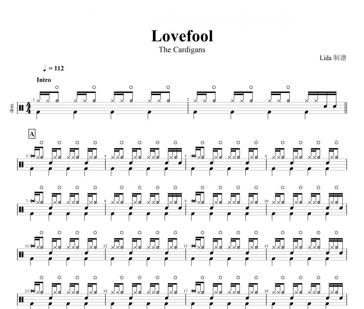 Love Fool鼓谱 The Cardigans - Love Fool架子鼓谱