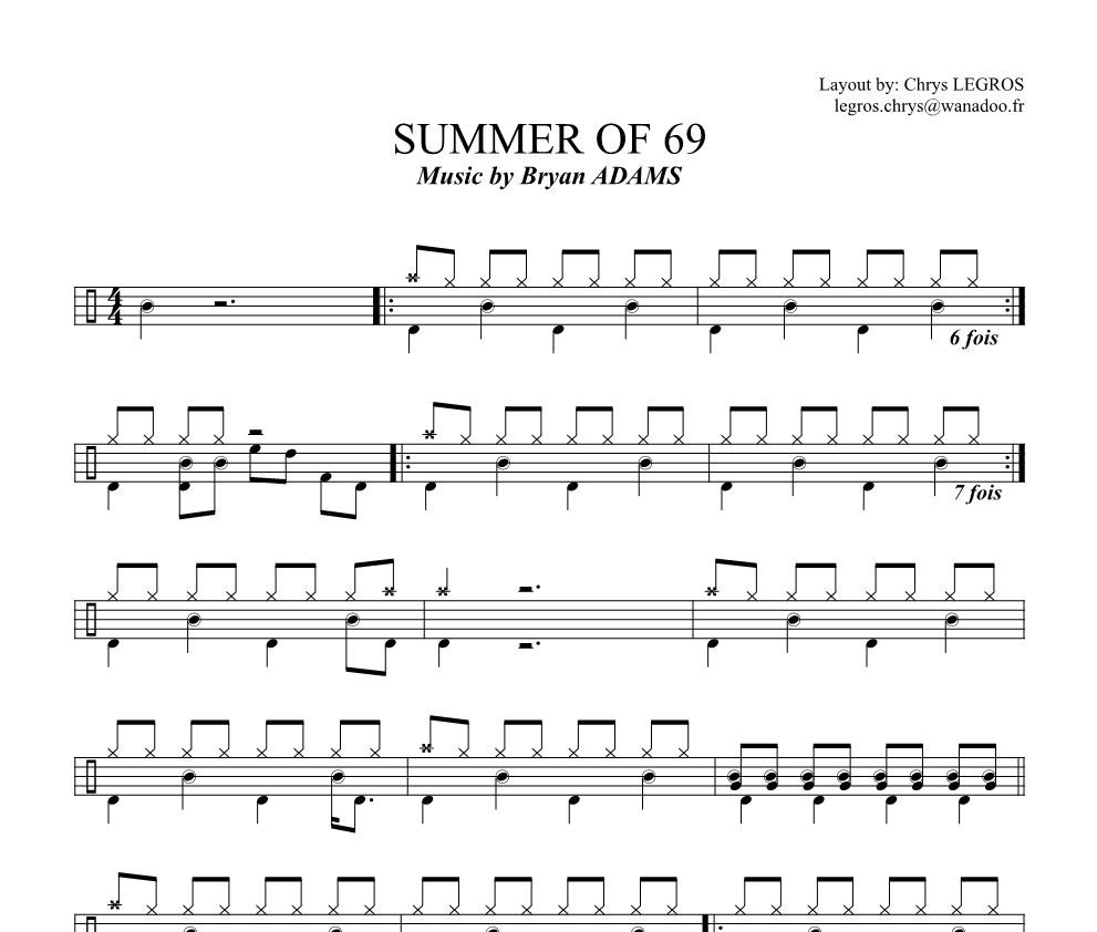 Summer Of  '69鼓谱 Bryan Adans-Summer Of  '69架子鼓谱