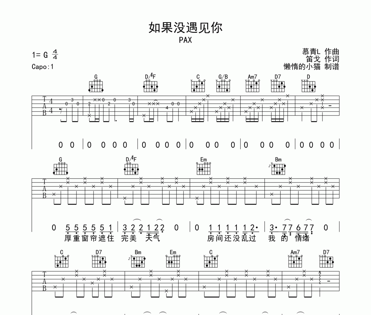 如果不曾遇见你吉他图片