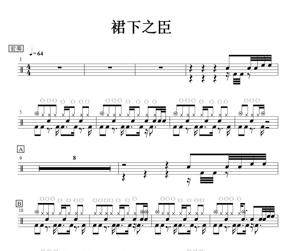 陈奕迅《裙下之臣》架子鼓谱爵士鼓曲谱