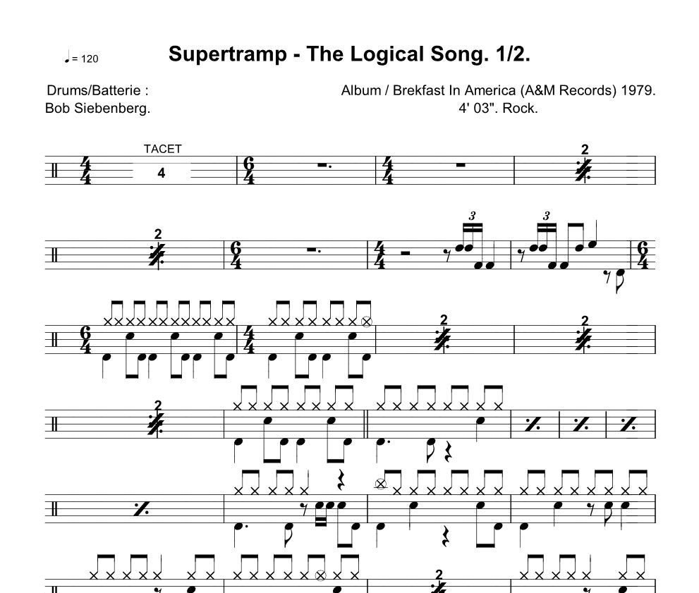 The Logical Song鼓谱 supertramp-The Logical Song架子鼓谱