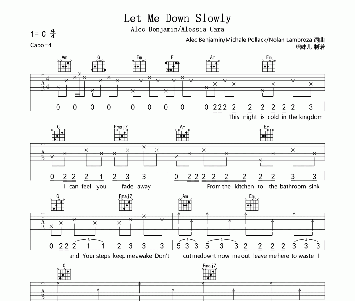 Let Me Down Slowly吉他谱 Alec Benjamin/Alessia六线谱