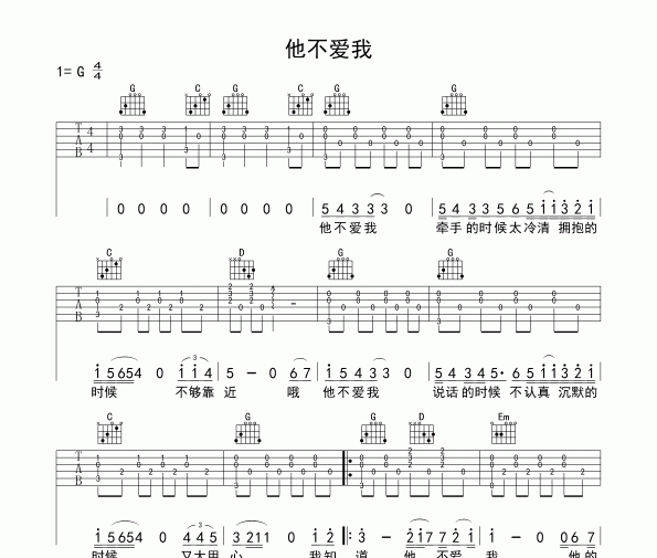 他不爱我吉他谱 莫文蔚《他不爱我》六线谱g调