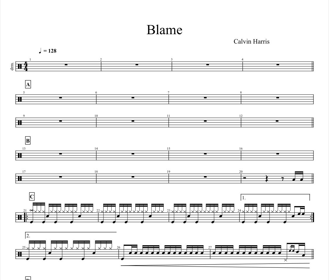 Blame鼓谱 Calvin Harris&John Newman-Blame架子鼓谱