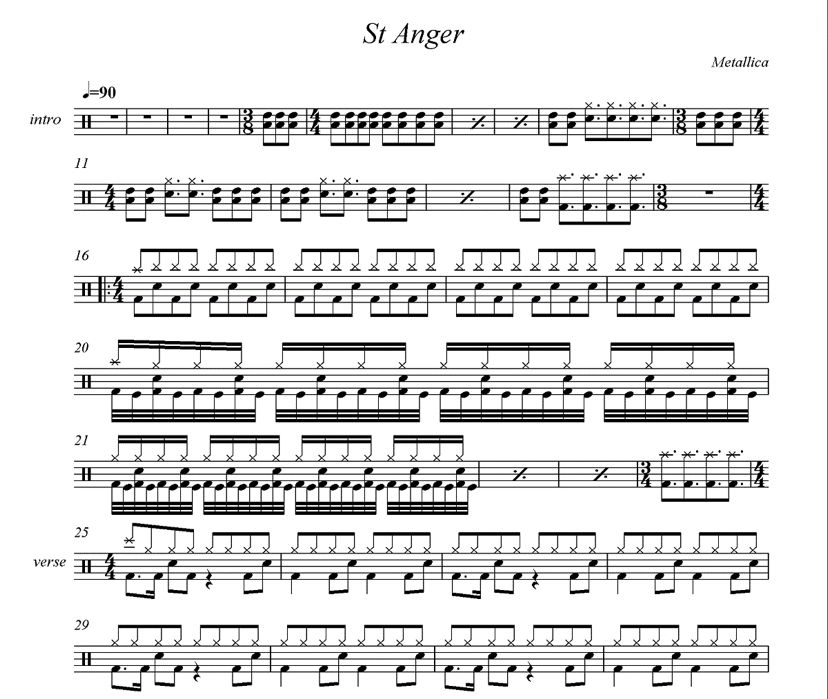 St.Anger鼓谱 Metallice金属乐队-St Anger架子鼓谱