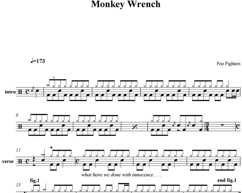 Monkey Wrench鼓谱 Foo Fighters-Monkey Wrench架子鼓谱