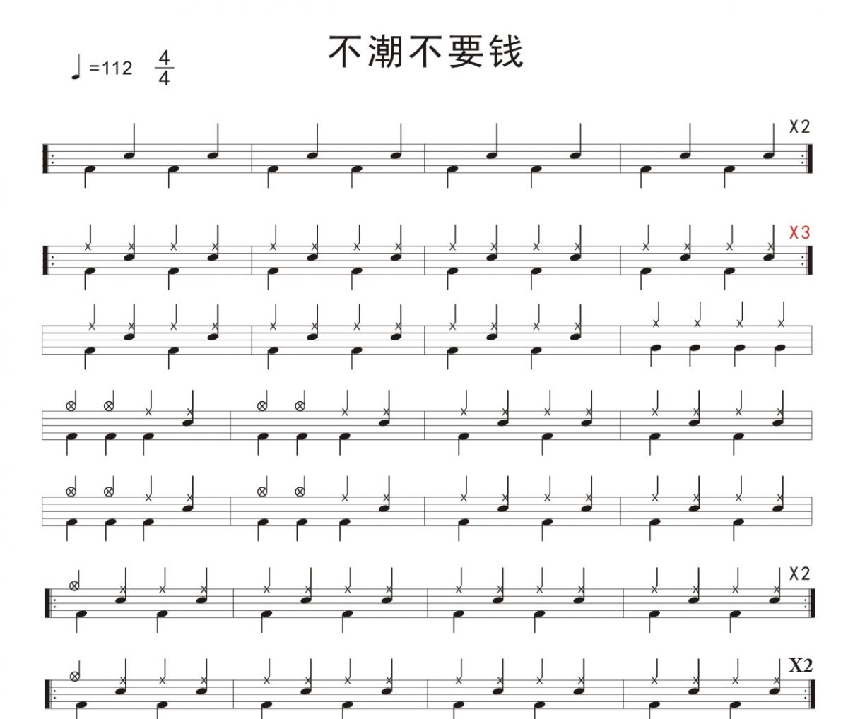 不潮不用花钱架子鼓谱 林俊杰-不潮不用花钱鼓谱