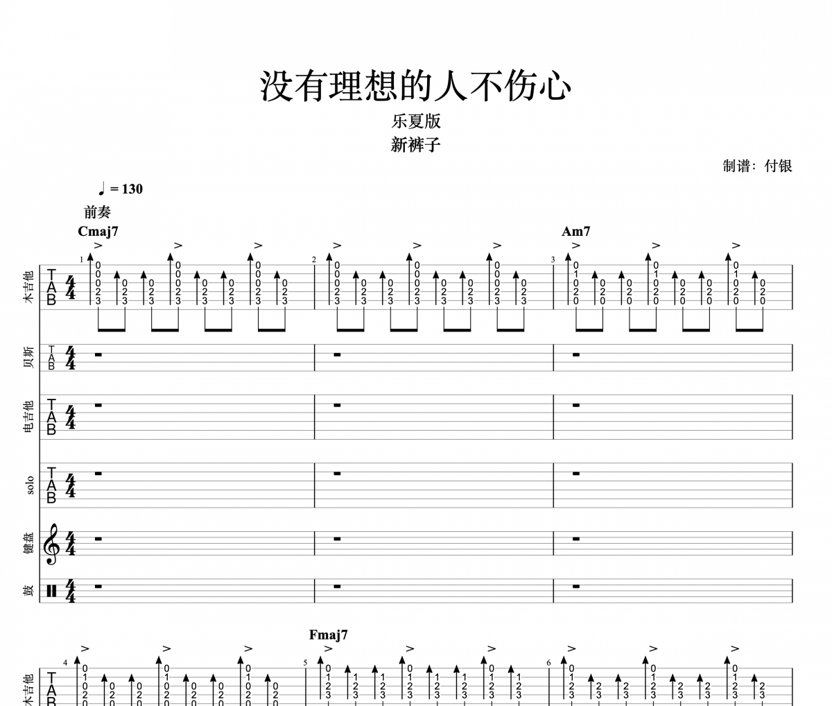 没有理想的人不伤心乐队总谱 新裤子乐队 包括钢琴贝斯键盘架子鼓谱