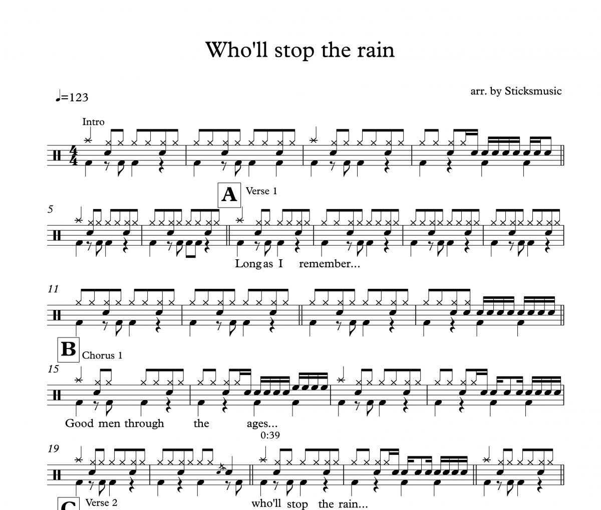 Who'll Stop The Rain鼓谱 CCR-Who'll Stop The Rain架子鼓谱