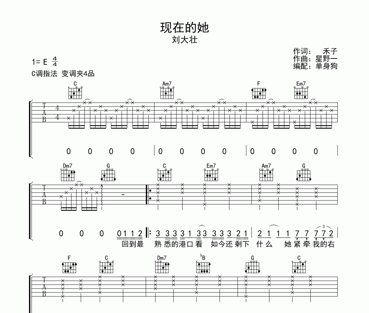 现在的她吉他谱 刘大壮
