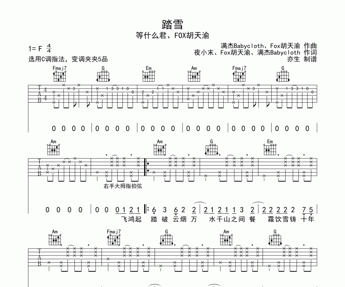 踏雪吉他谱 等什么君-踏雪C调弹唱谱