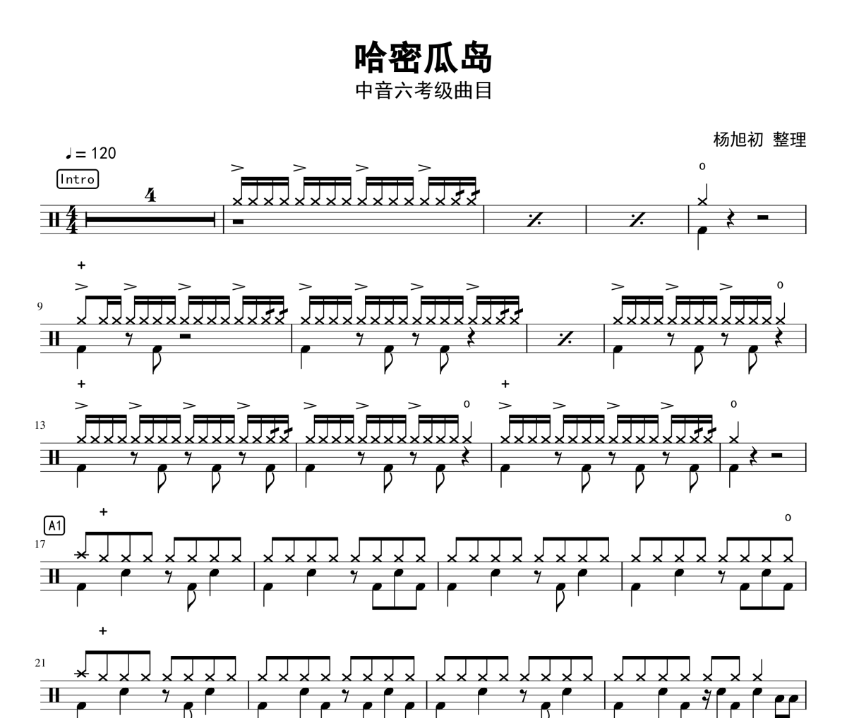 中音考级-哈密瓜岛架子鼓谱爵士鼓曲谱