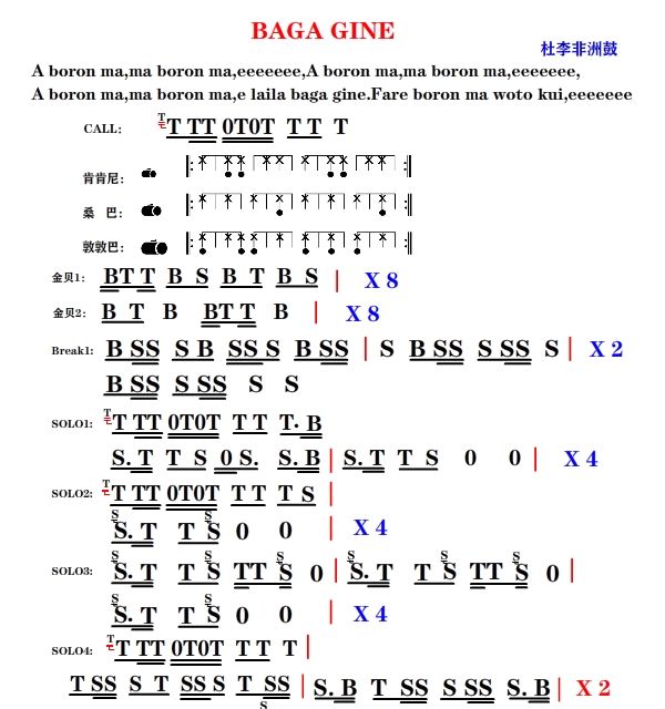 异田师兄-Bagagine（杜李版）非洲鼓谱手鼓