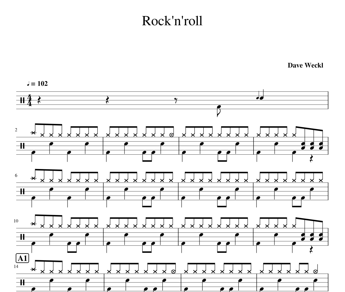 Rock'n'roll鼓谱 Dave Weckl-Rock'n'roll架子鼓谱 蜗牛99制谱