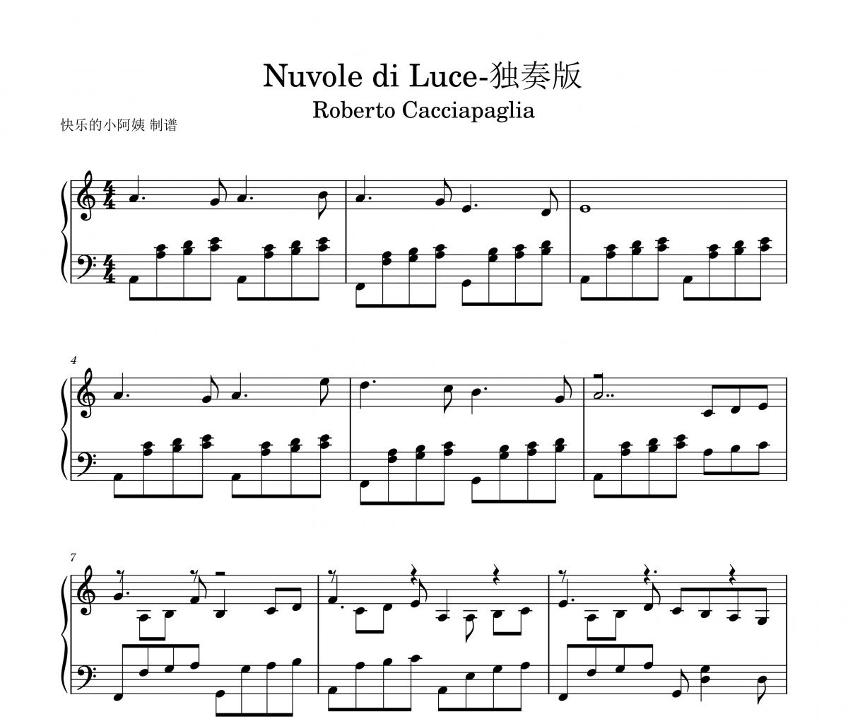 Roberto Cacciapaglia-Nuvole di luce钢琴谱五线谱C调