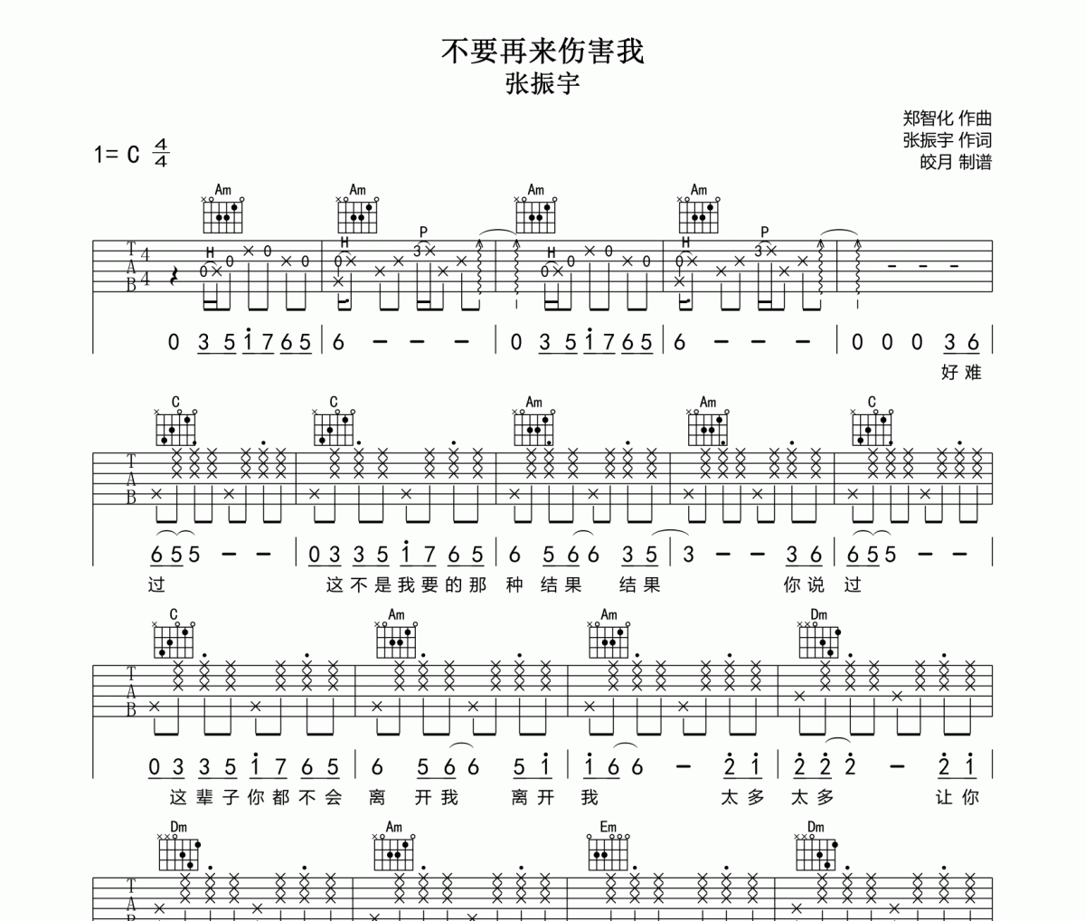 东来东往-别说我的眼泪你无所谓吉他谱弹唱谱