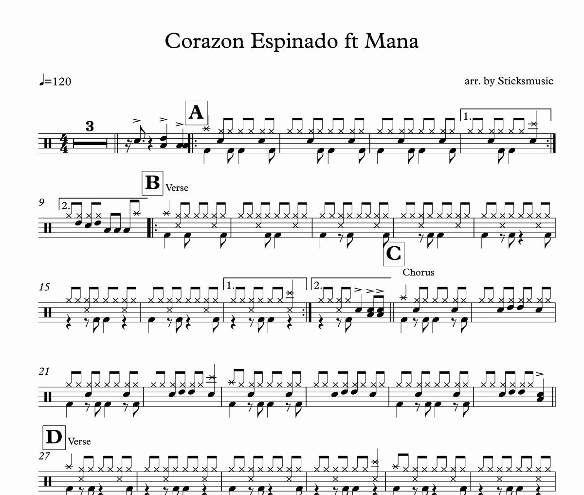 Santana-Corazon Espinado ft Mana架子鼓谱爵士鼓曲谱