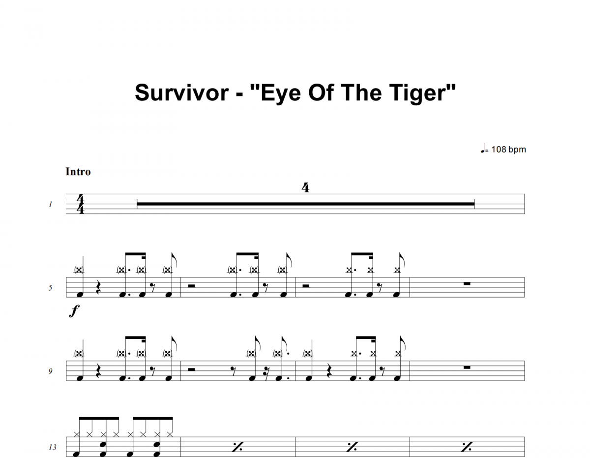 Survivor-Eye Of The Tiger架子鼓谱爵士鼓曲谱