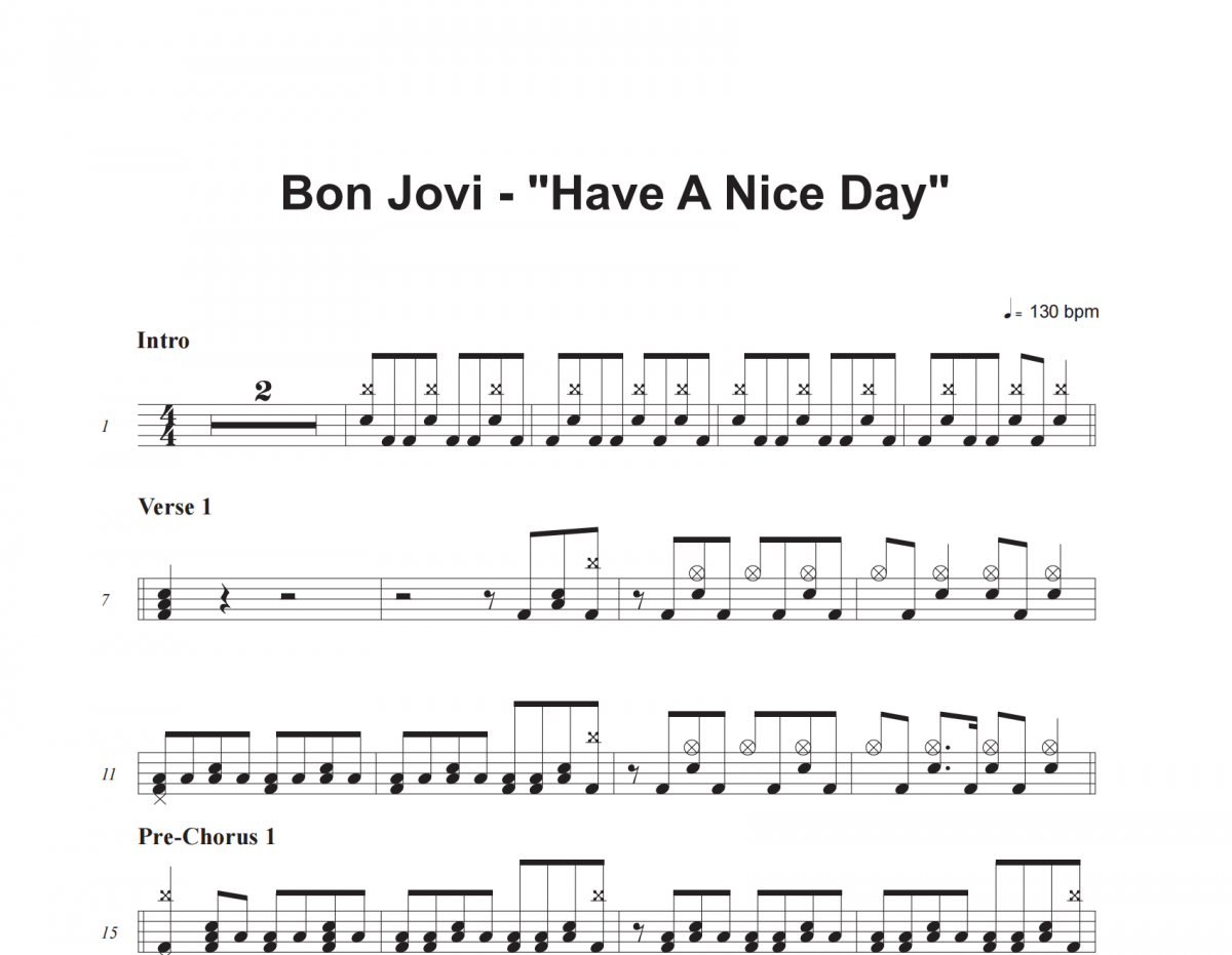 Bon Jovi-Have A Nice Day架子鼓谱爵士鼓曲谱