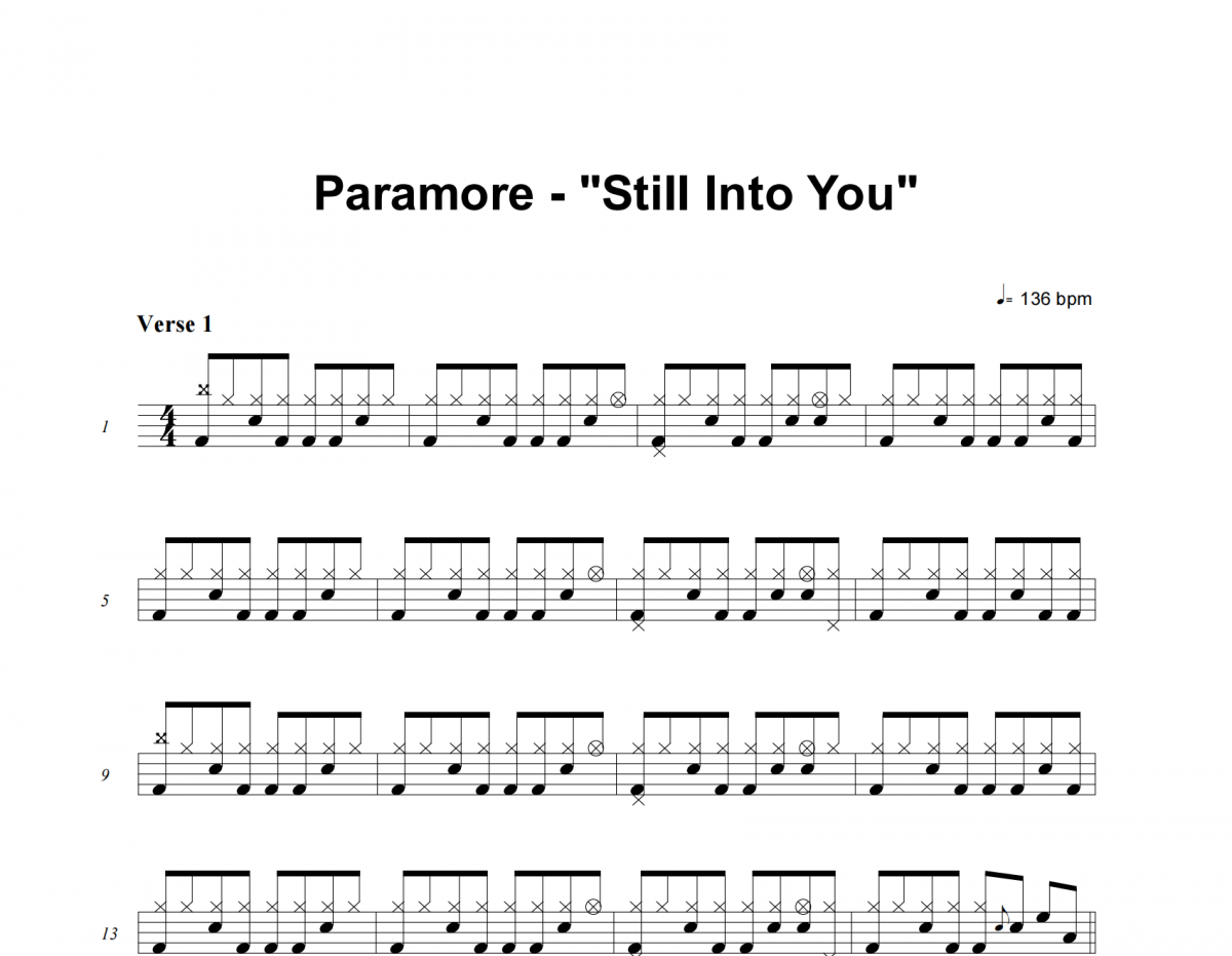 Paramore-Still Into You架子鼓谱爵士鼓曲谱