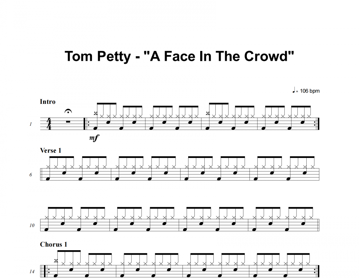 Tom Petty-A Face In The Crowd架子鼓谱爵士鼓曲谱