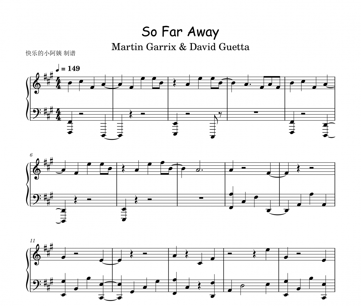 Adam Christopher /Martin Garri-So Far Away(简易版)钢琴谱五线谱-318曲谱