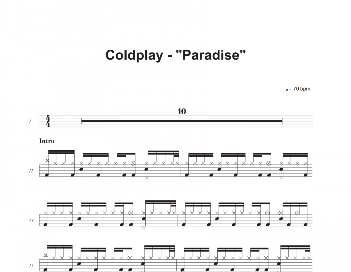 Coldplay-Paradise架子鼓谱爵士鼓曲谱