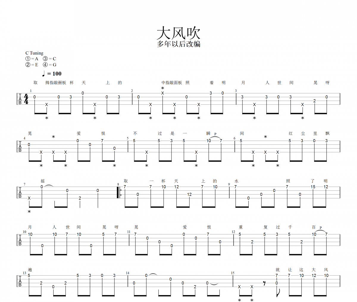 大风吹尤克里里谱图片