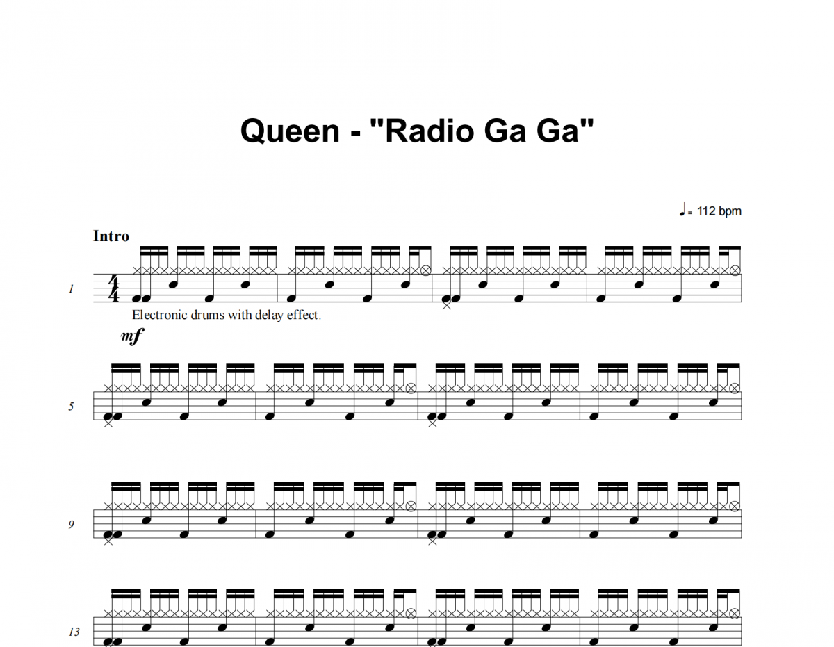 Queen-Radio Ga Ga架子鼓谱爵士曲谱