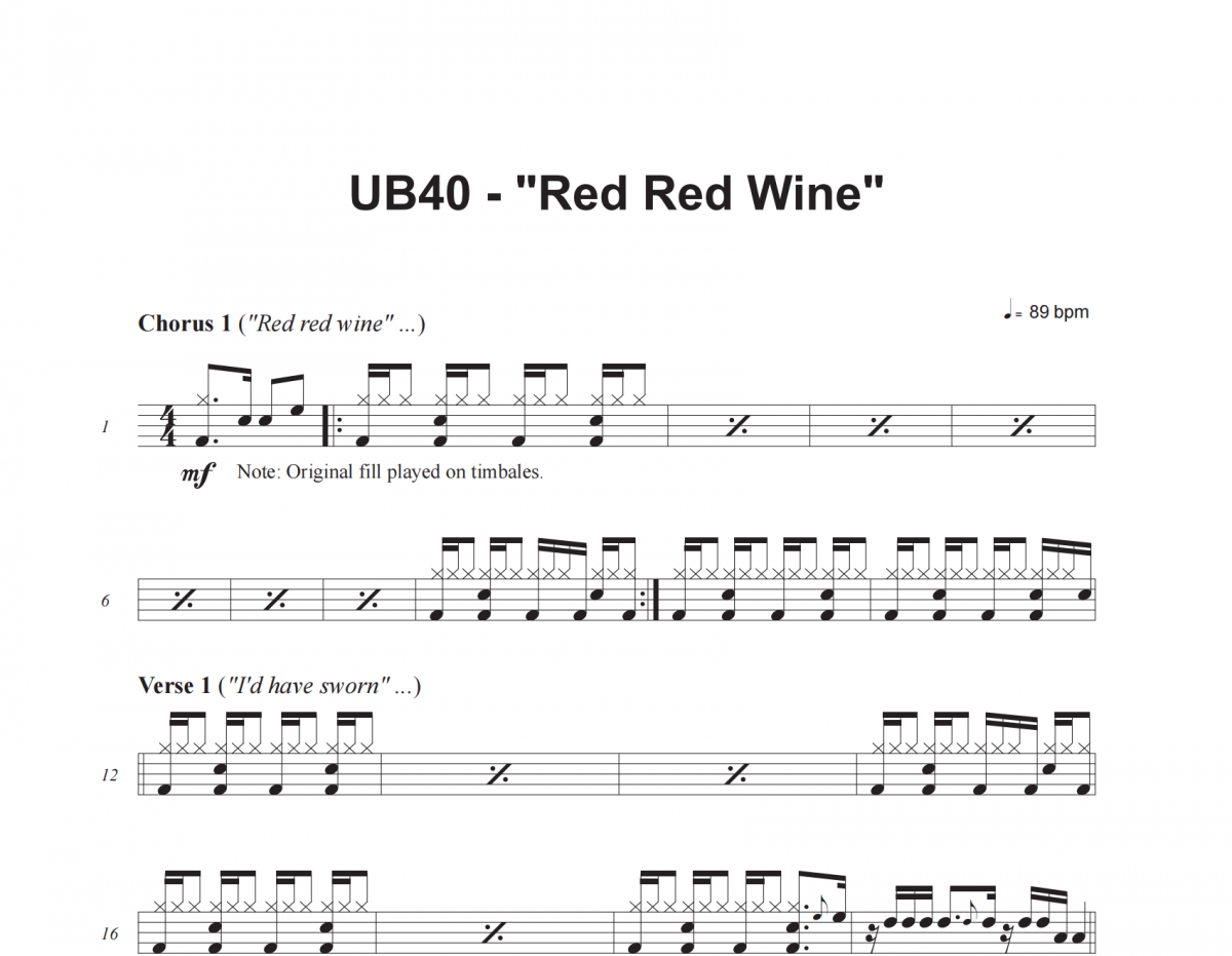 UB40-Red Red Wine架子鼓谱爵士鼓曲谱