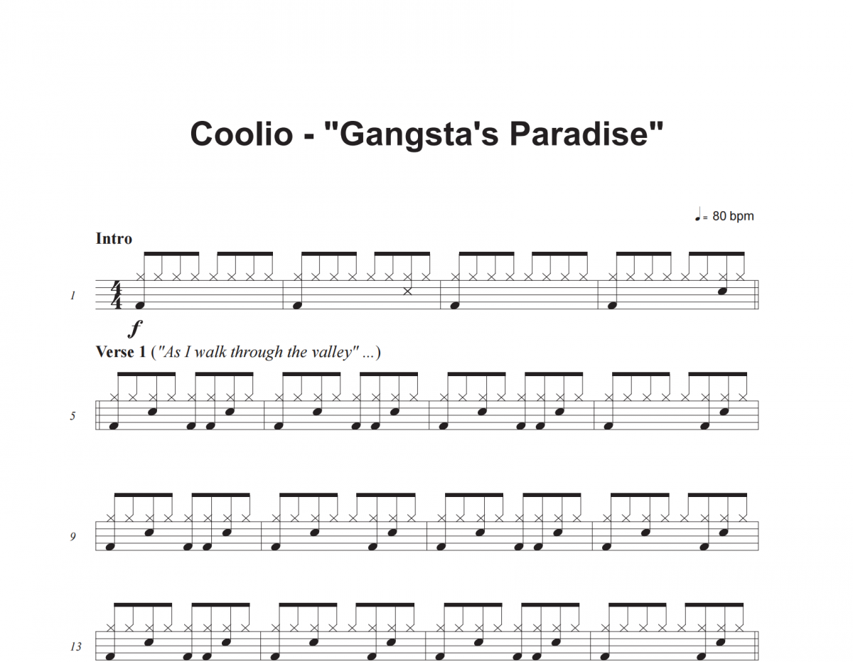 Coolio-Gangsta's Paradise架子鼓谱爵士鼓曲谱