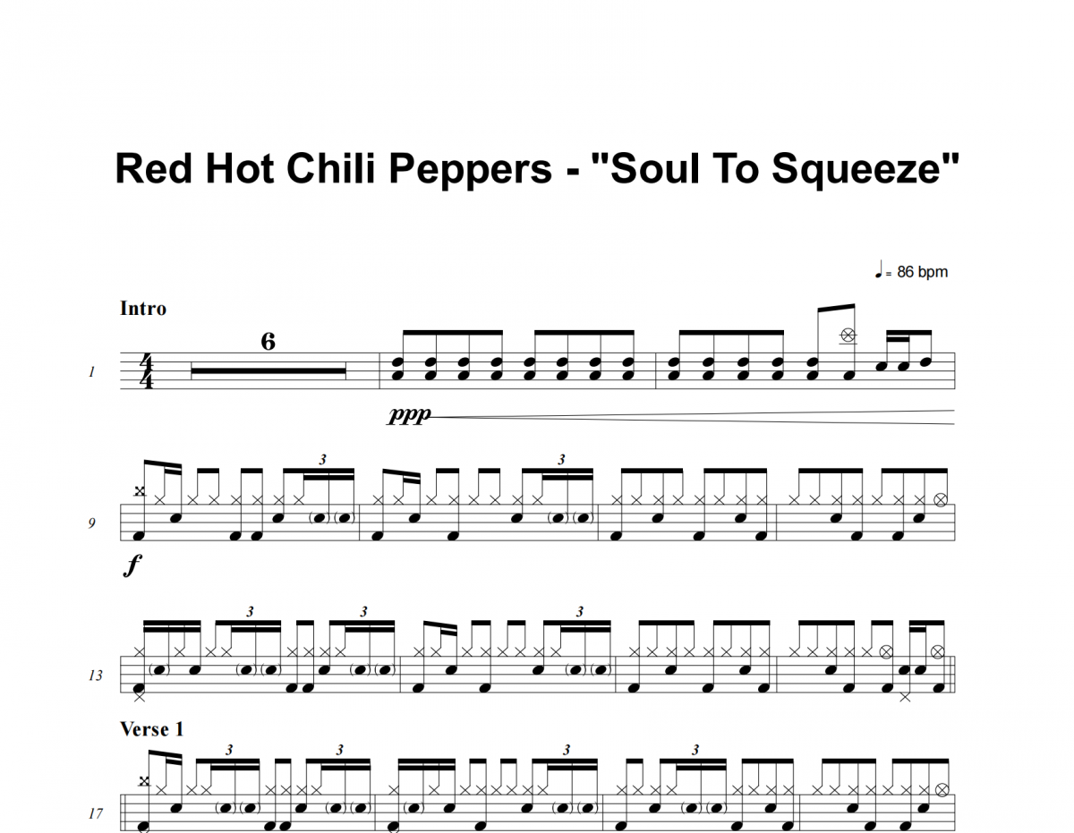 Red Hot Chili Peppers-Soul To Squeeze架子鼓谱爵士鼓曲谱