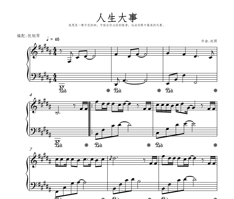 赵照《人生大事  原调版 》(电影人生大事同名主题曲)五线谱|钢琴谱