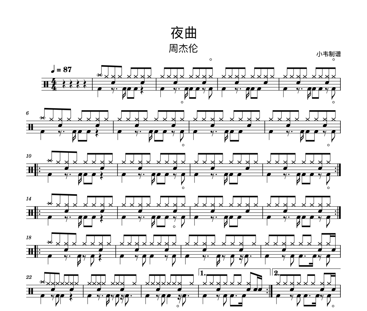 夜曲鼓谱 周杰伦《夜曲》架子鼓|爵士鼓|鼓谱