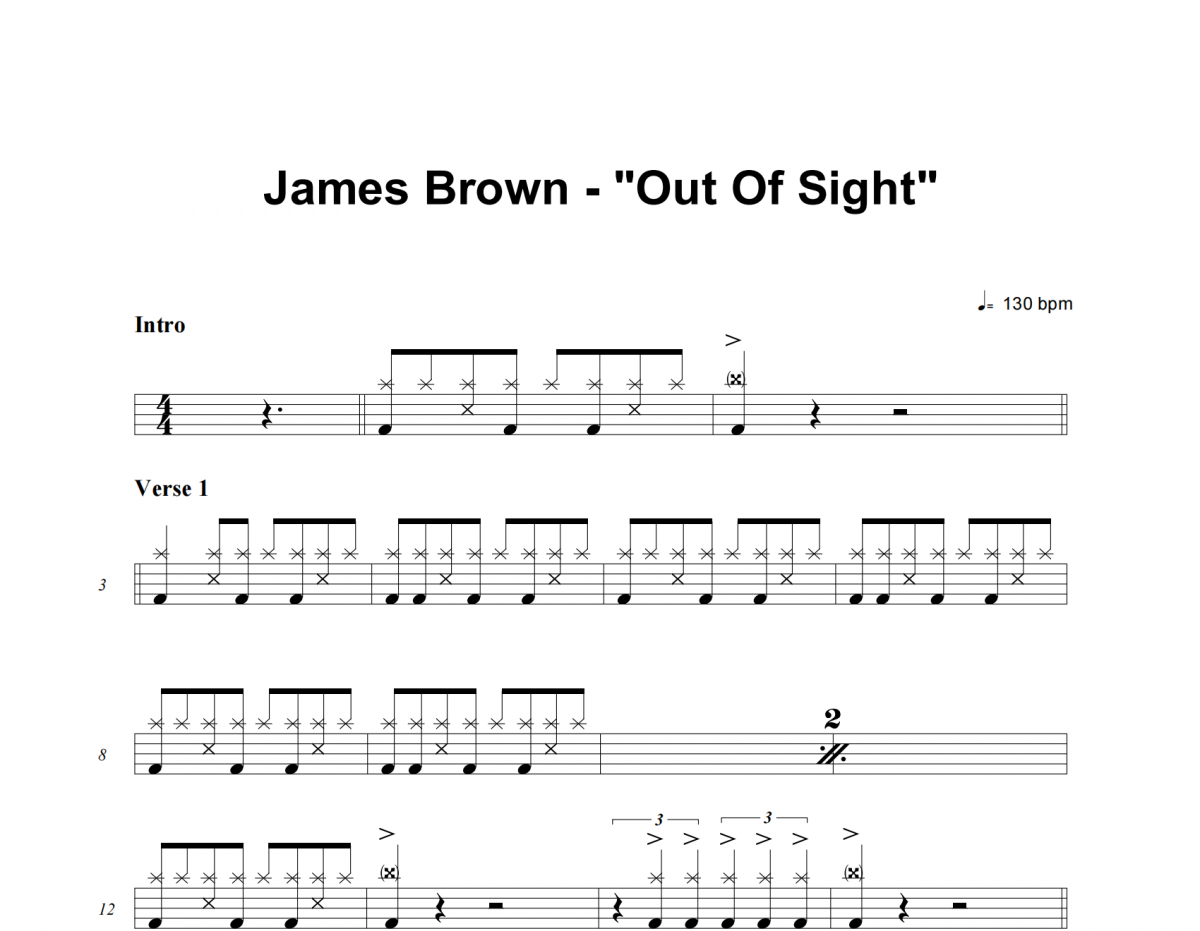 Out of Sight鼓谱 James Brown-Out of Sight架子鼓谱