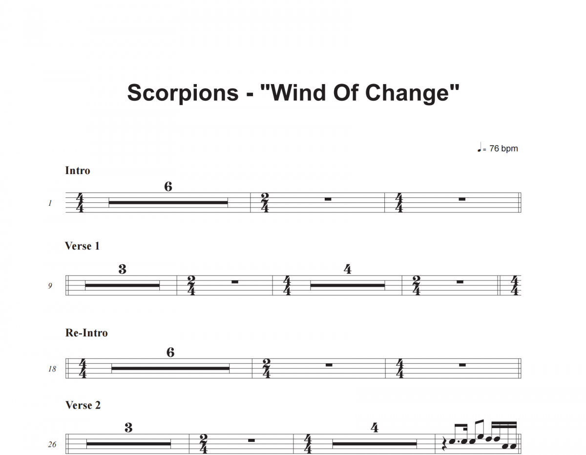 wind Of Change鼓谱 Scorpions-wind Of Change架子鼓谱