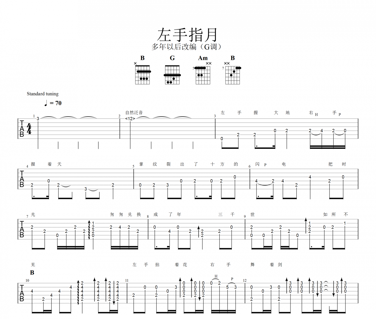 左手指月吉他谱 萨顶顶左手指月(指弹)独奏曲