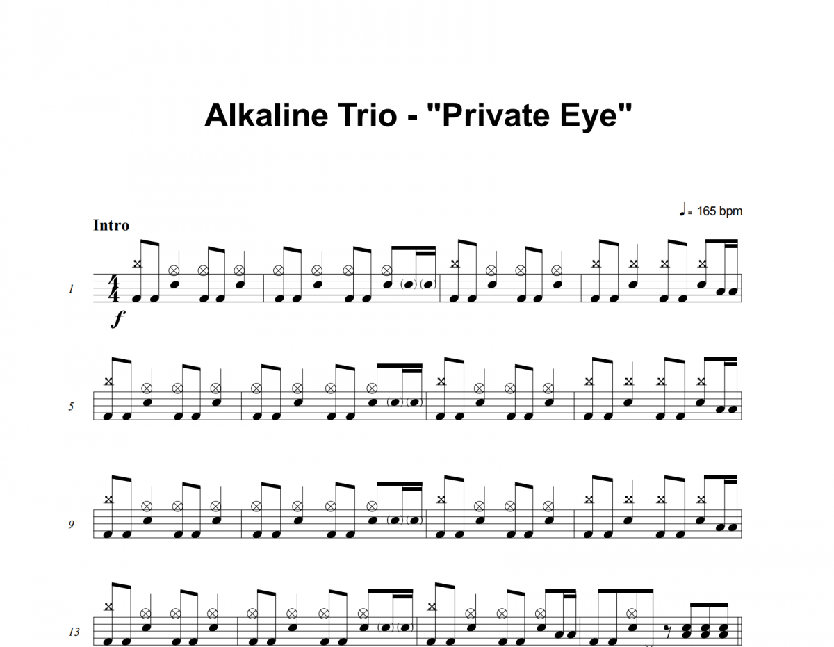 Private Eye鼓谱 Alkaline Trio《Private Eye》架子鼓鼓谱