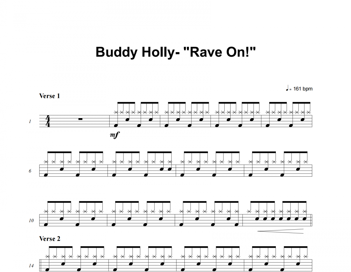Rave On鼓谱 Buddy Holly-Rave On架子鼓|爵士鼓|鼓谱